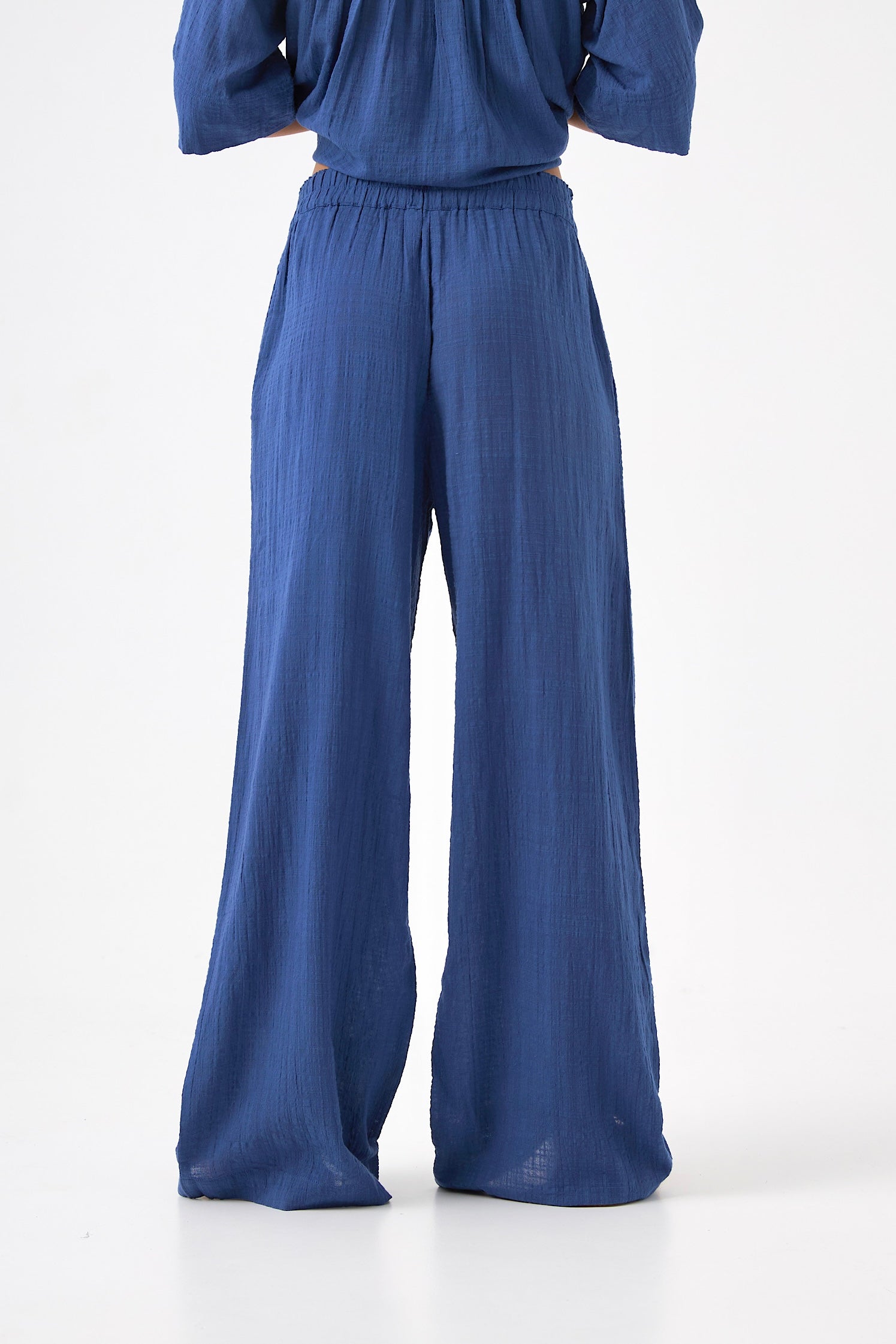 Chicosoleil Curtis pantalon large bleu drône coton