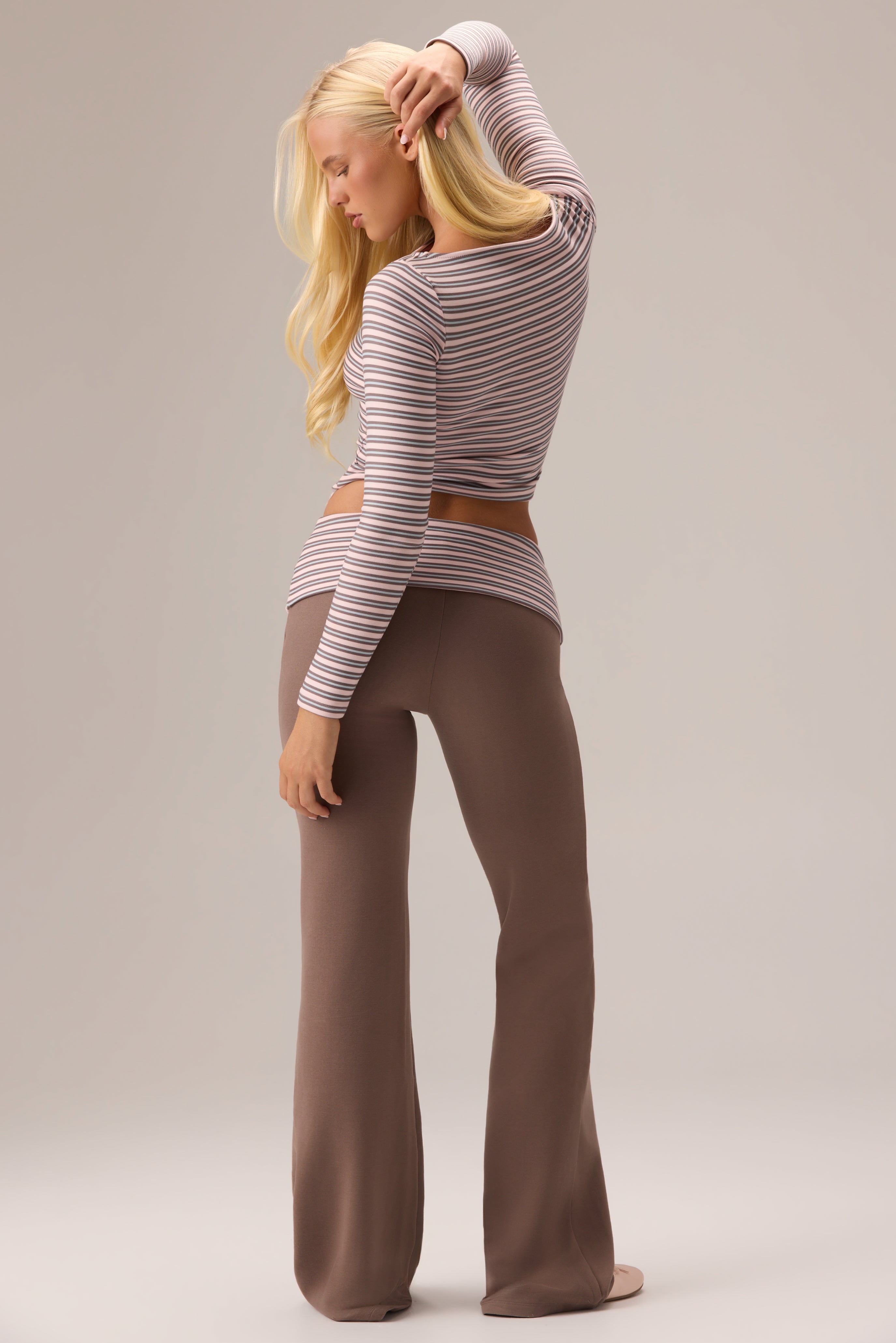 Bo+Tee Plush top marron rayé manches longues taille S crop