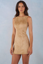 Oh Polly robe mini trapèze suédine camel col montant