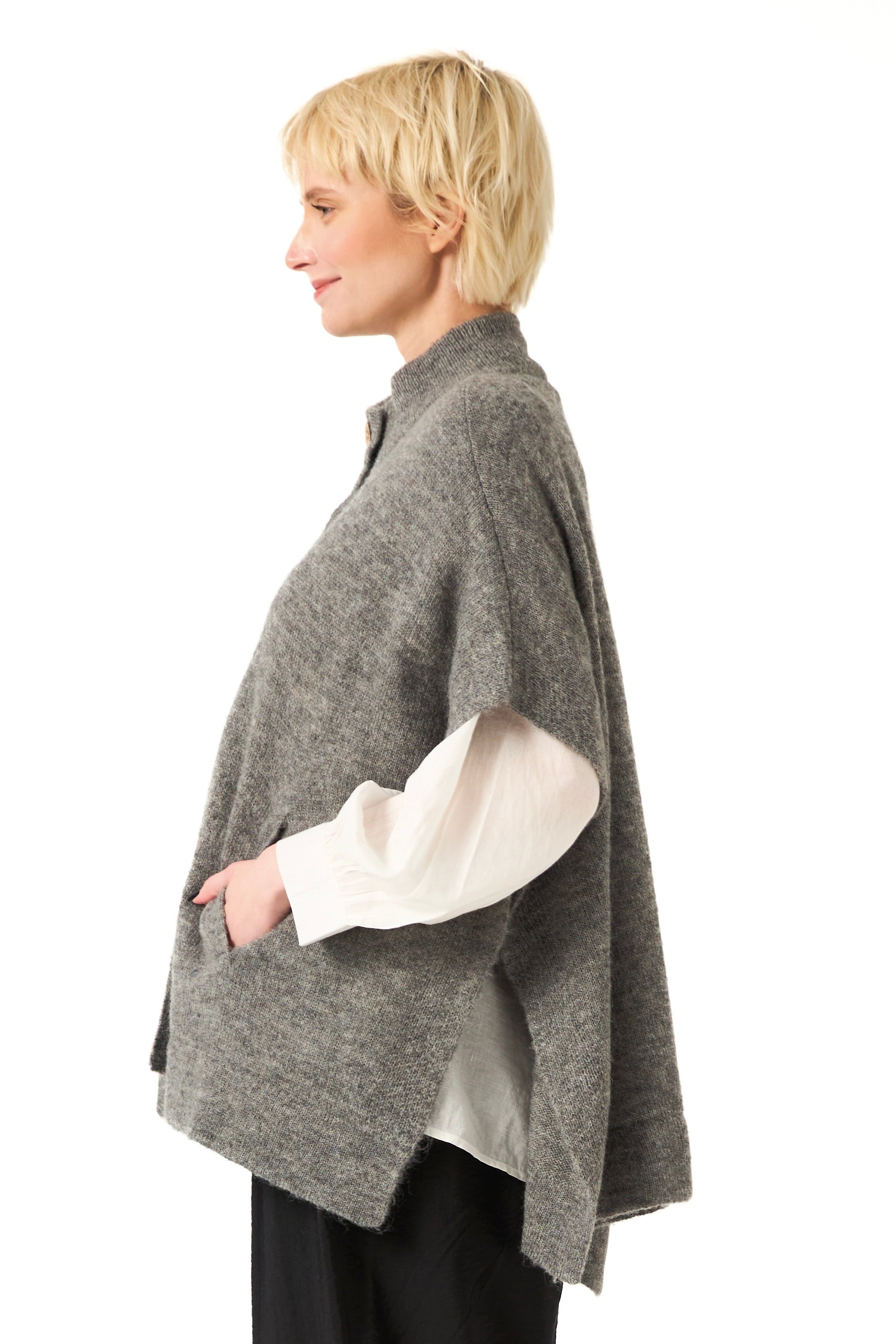 Chicosoleil Achill poncho cardigan gris S/M laine mohair
