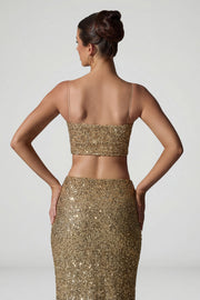 Oh Polly Embellished Ariana 12369 crop top doré sequins