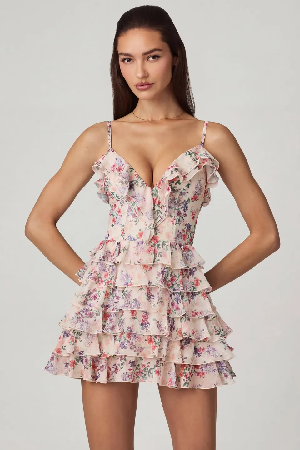 Oh Polly Lolina 13745A robe mini imprimé floral évasée