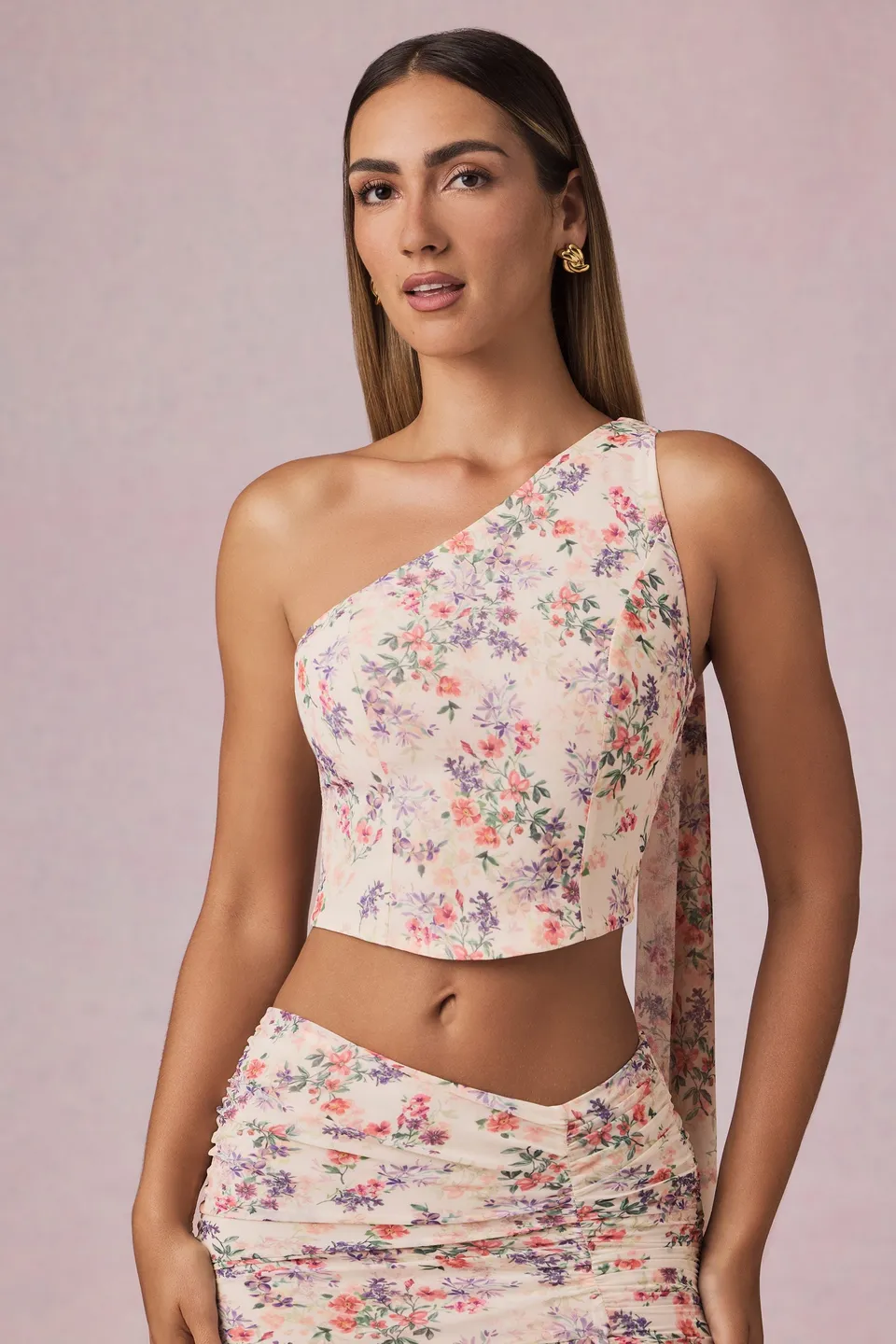 Oh Polly Rae top asymétrique une épaule primrose floral