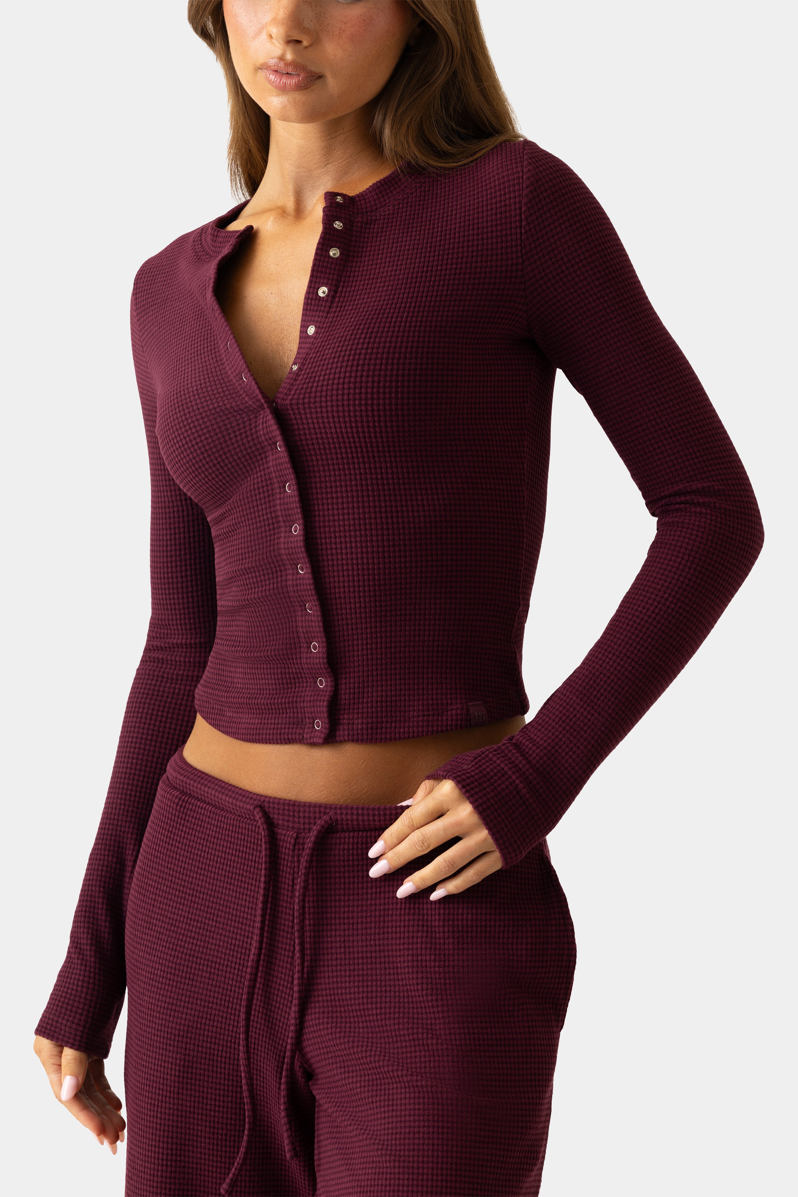 Oh Polly Bo+Tee Ribbed Jersey Cardigan gilet Plum côtelé