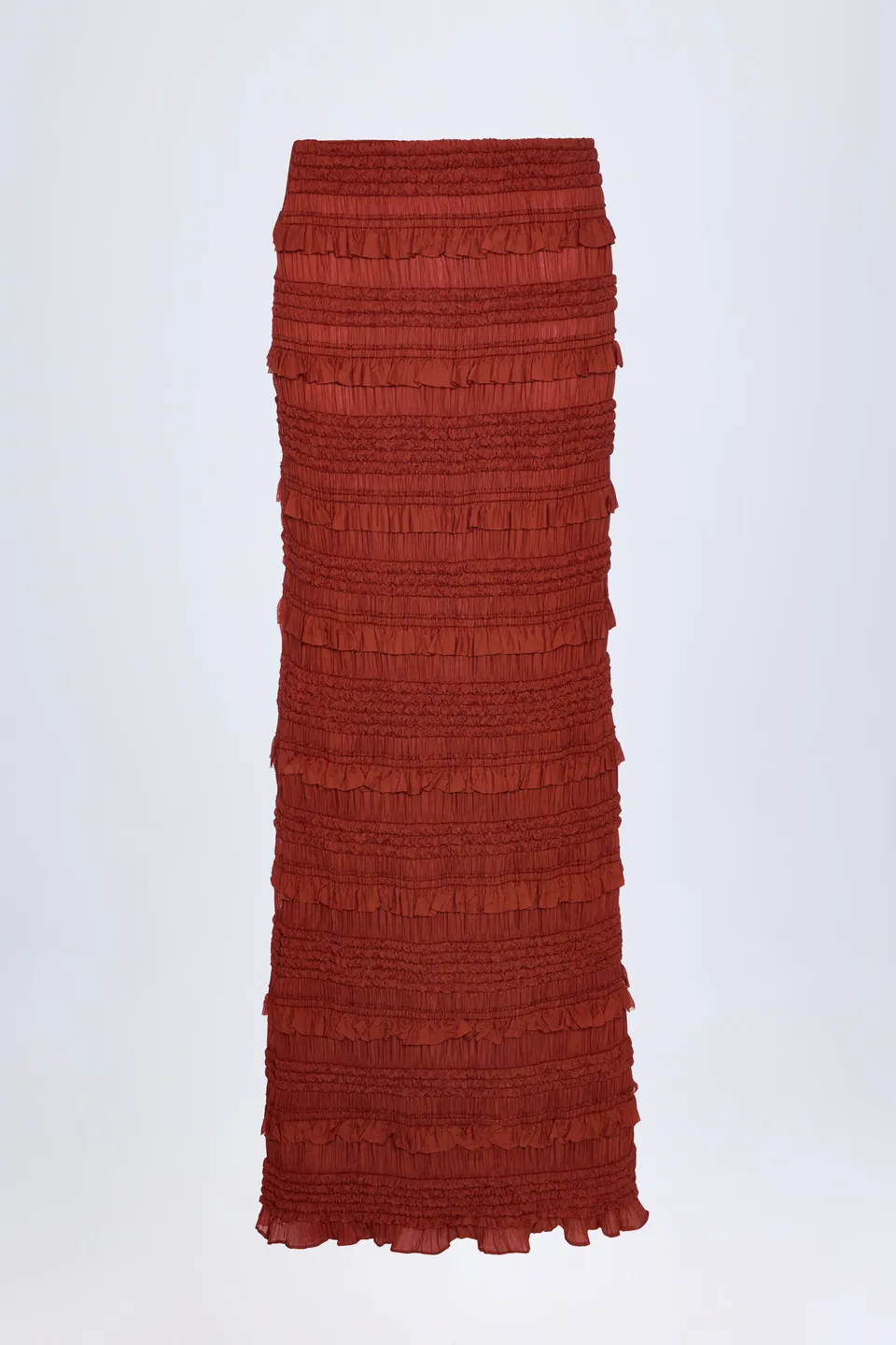 Oh Polly Naima Jupe Maxi Rouge Brûlé à Volants Mi-Haute