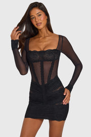 Oh Polly Olympe 16664 mini robe noire dentelle manches longues