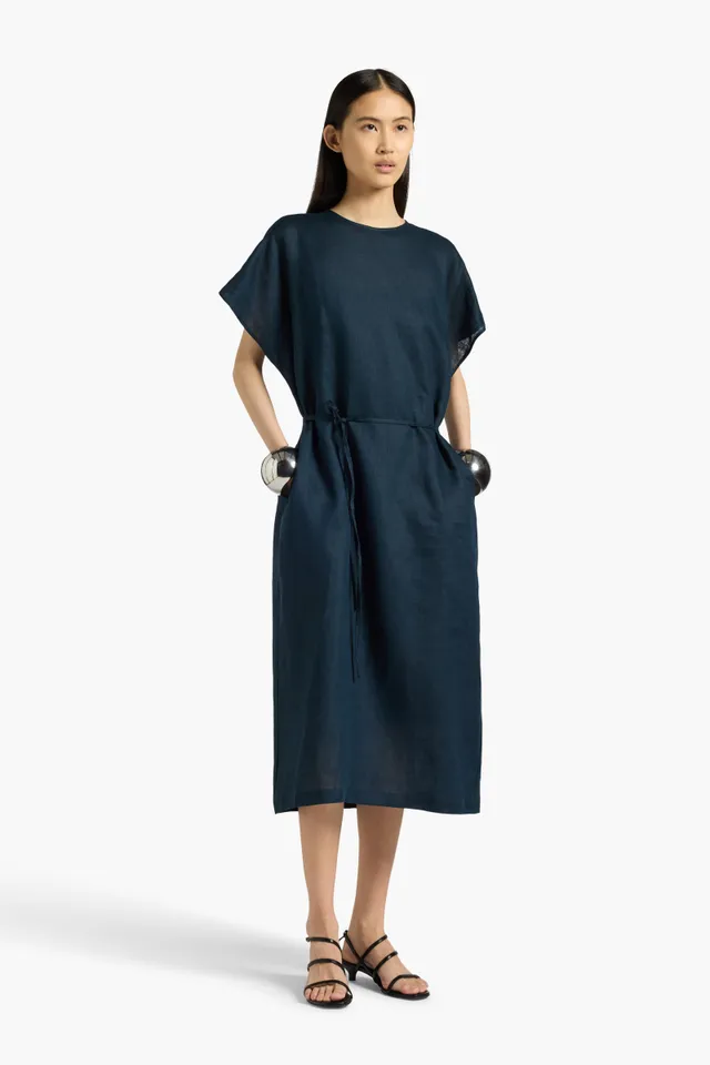 Liviana Conti Robe Asimina midi lin bleu abysse