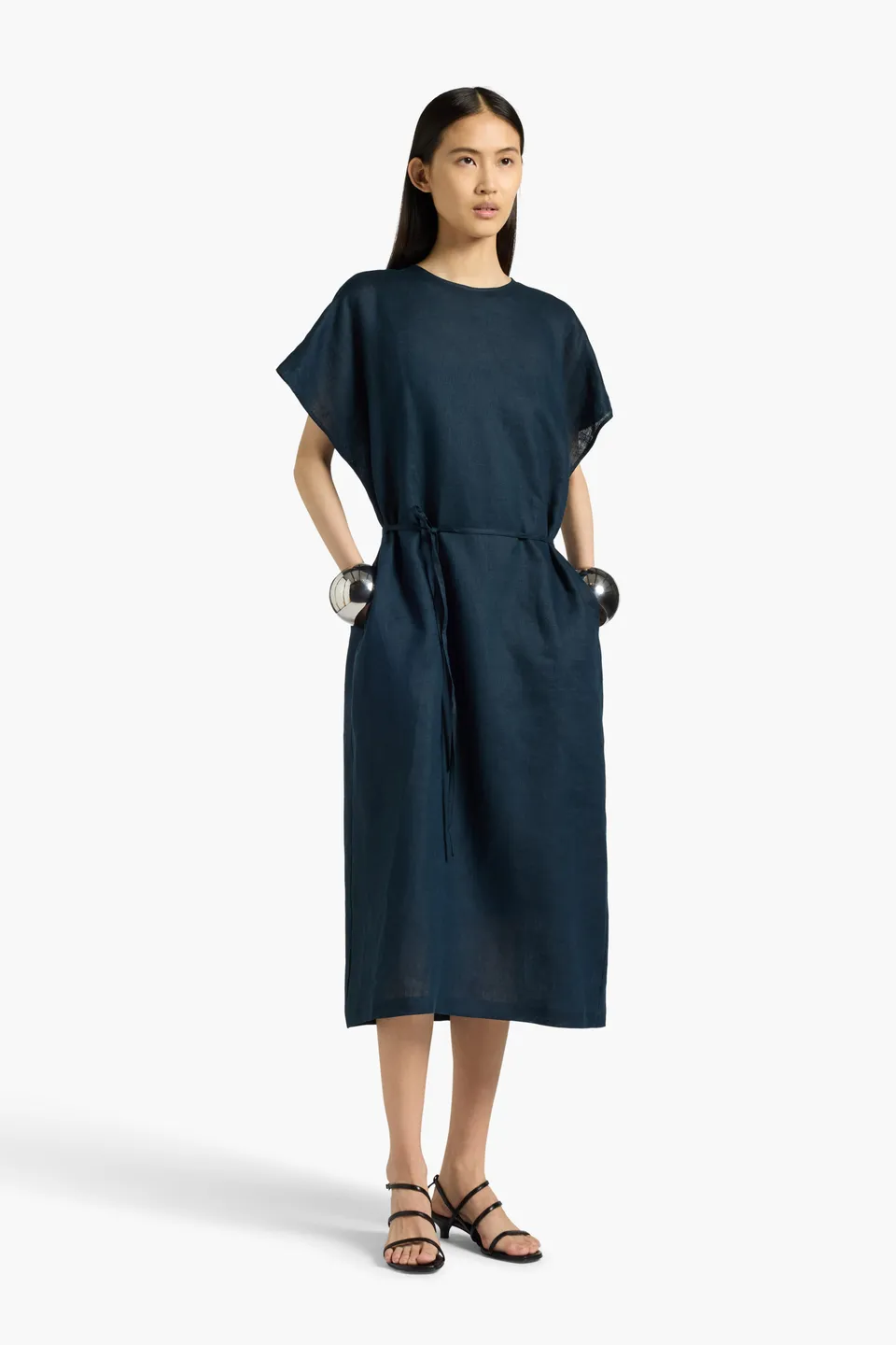 Liviana Conti Robe Asimina midi lin bleu abysse