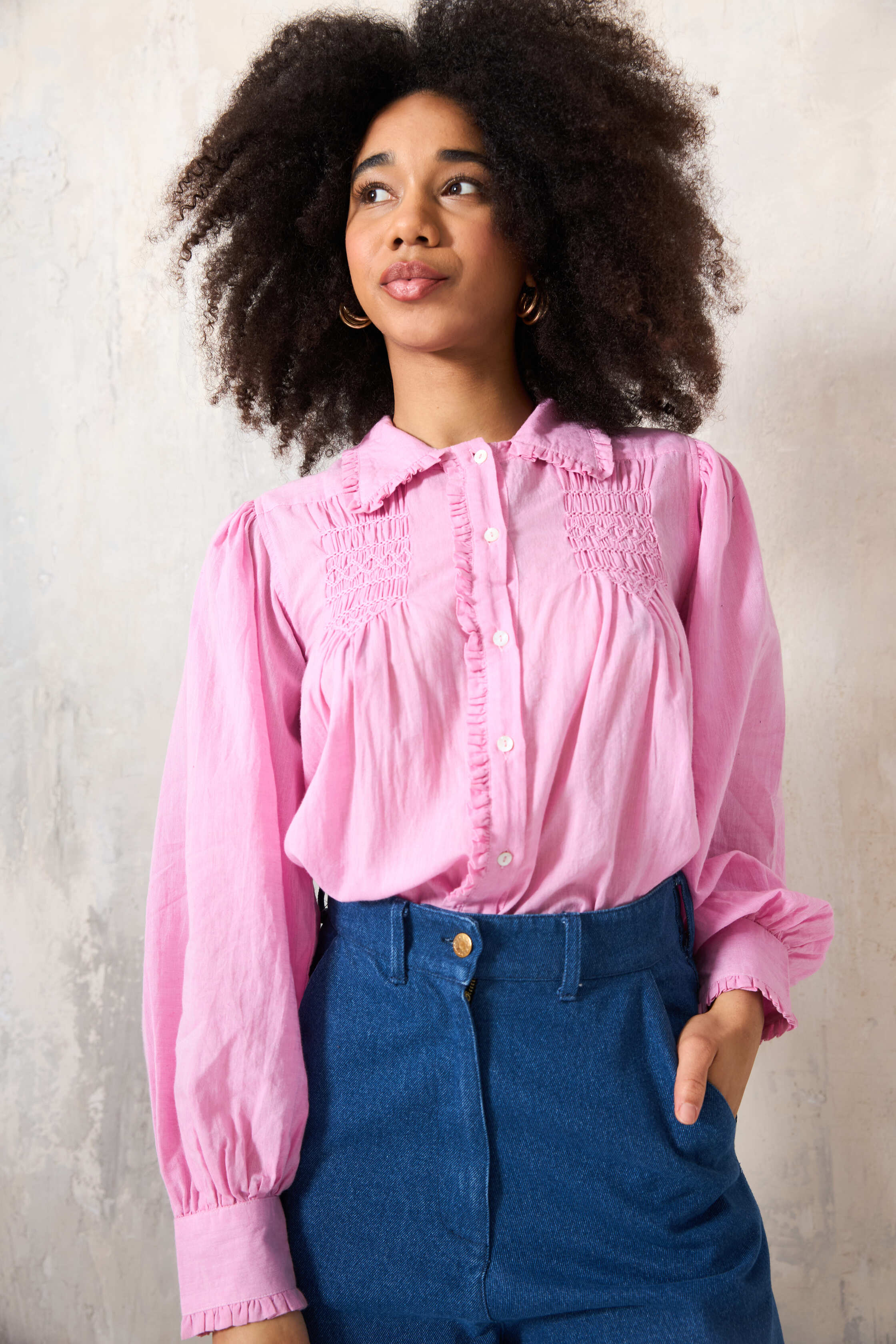 CHICOSOLEIL CANDIE chemise chambray rose col Claudine XS-XL