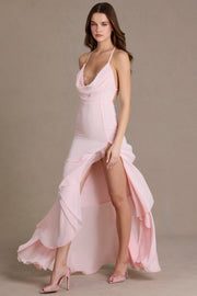 Oh Polly 15978 robe longue rose baby chiffon fendue
