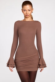 Oh Polly Helena robe mini marron manches longues