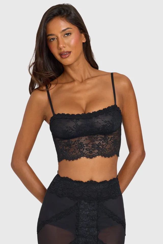 Oh Polly Tops Crop Top Dentelle Noir Mesh 45 cm