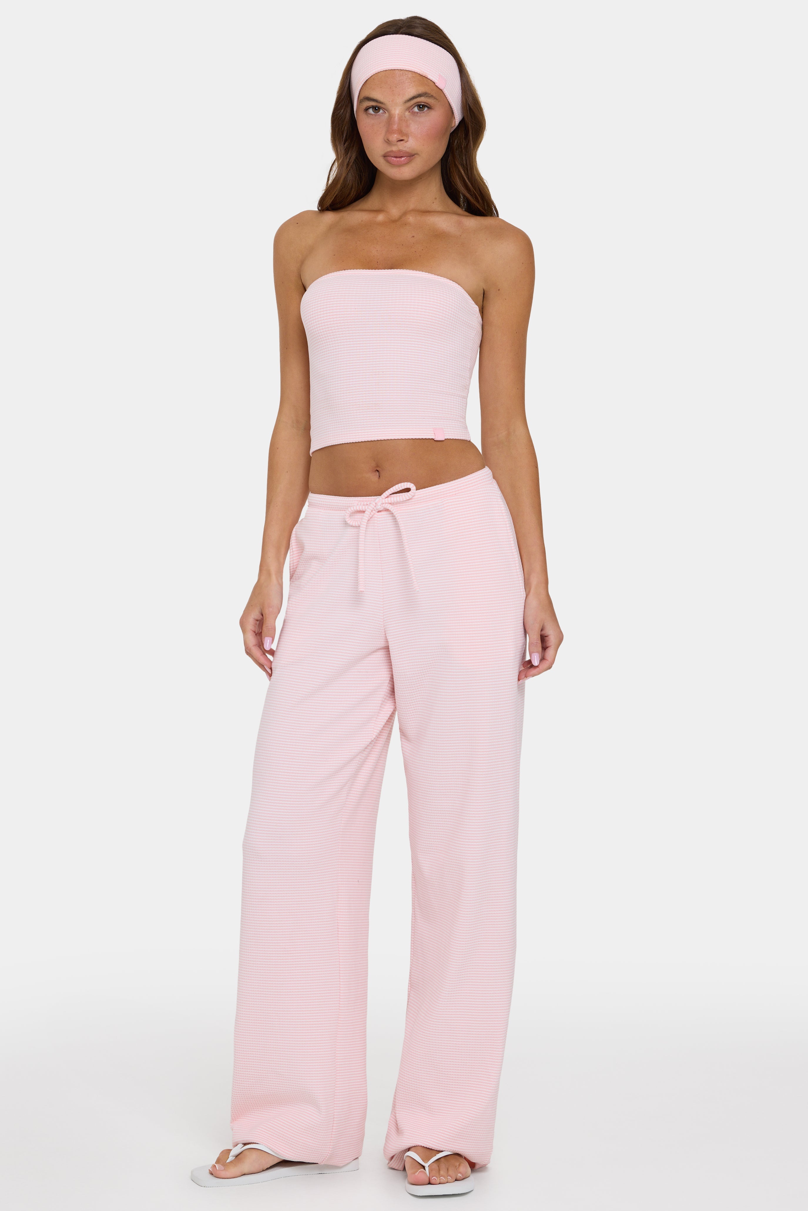 Oh Polly Ribbed Jersey Low-Rise Pantalon Pêche Rayé Taille Basse