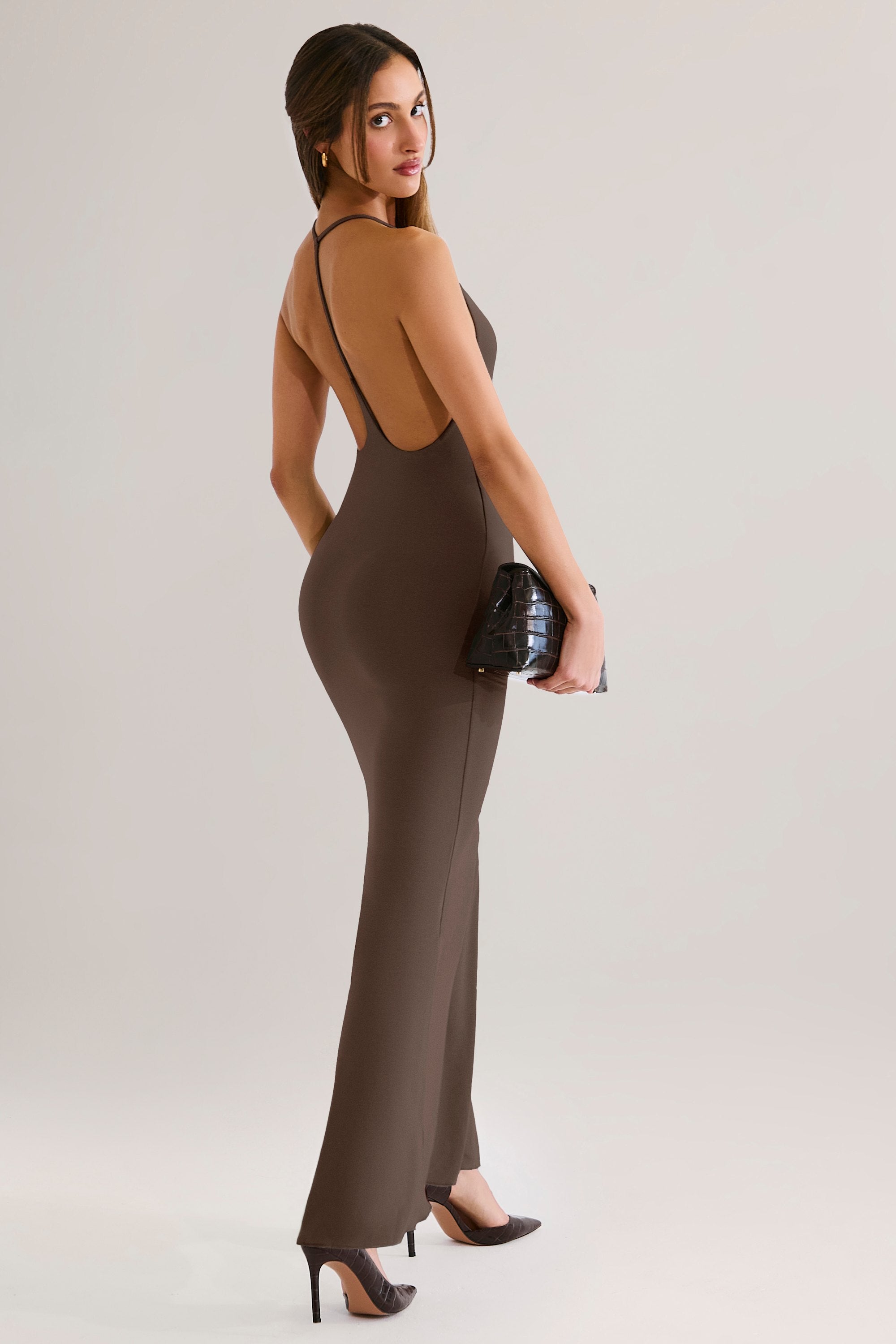 Oh Polly Leire Robe longue marron modal dos nu