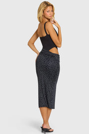 Oh Polly Oresta robe midi noire drapée jersey stretch