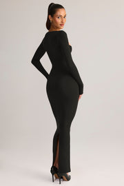 Oh Polly Lux robe longue noire col carré moulante