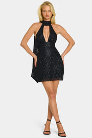 Oh Polly Henrietta Robe Mini Strass Noire à Foulard