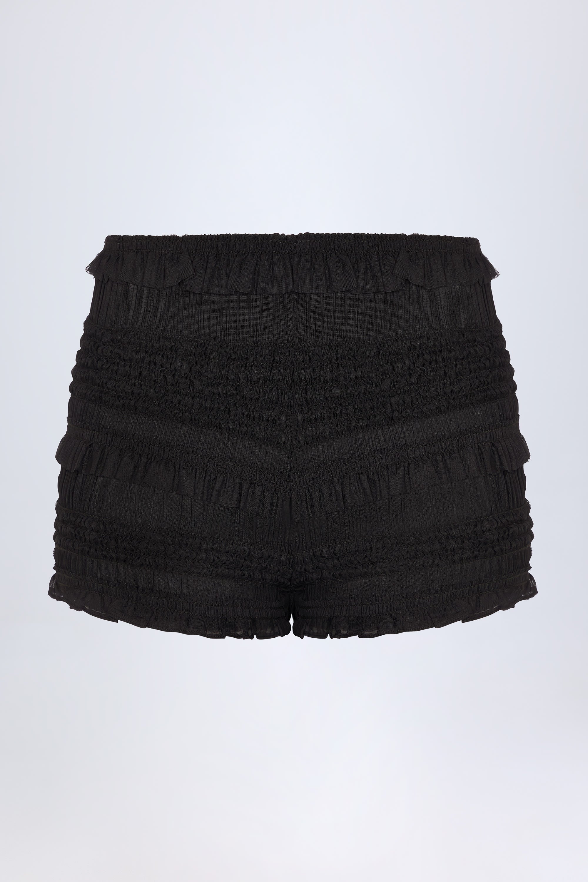 Oh Polly Orla Mini Short Noir Volants Taille Mi-Haute
