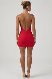 Oh Polly Femi robe mini bodycon froncée rouge dos nu