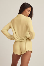 Oh Polly Mirae Haut Pyjama Modal Jaune Pastel Manches Longues
