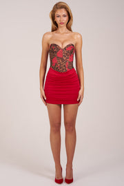 Oh Polly 15669 robe bustier mini rose imprimé léopard drapé