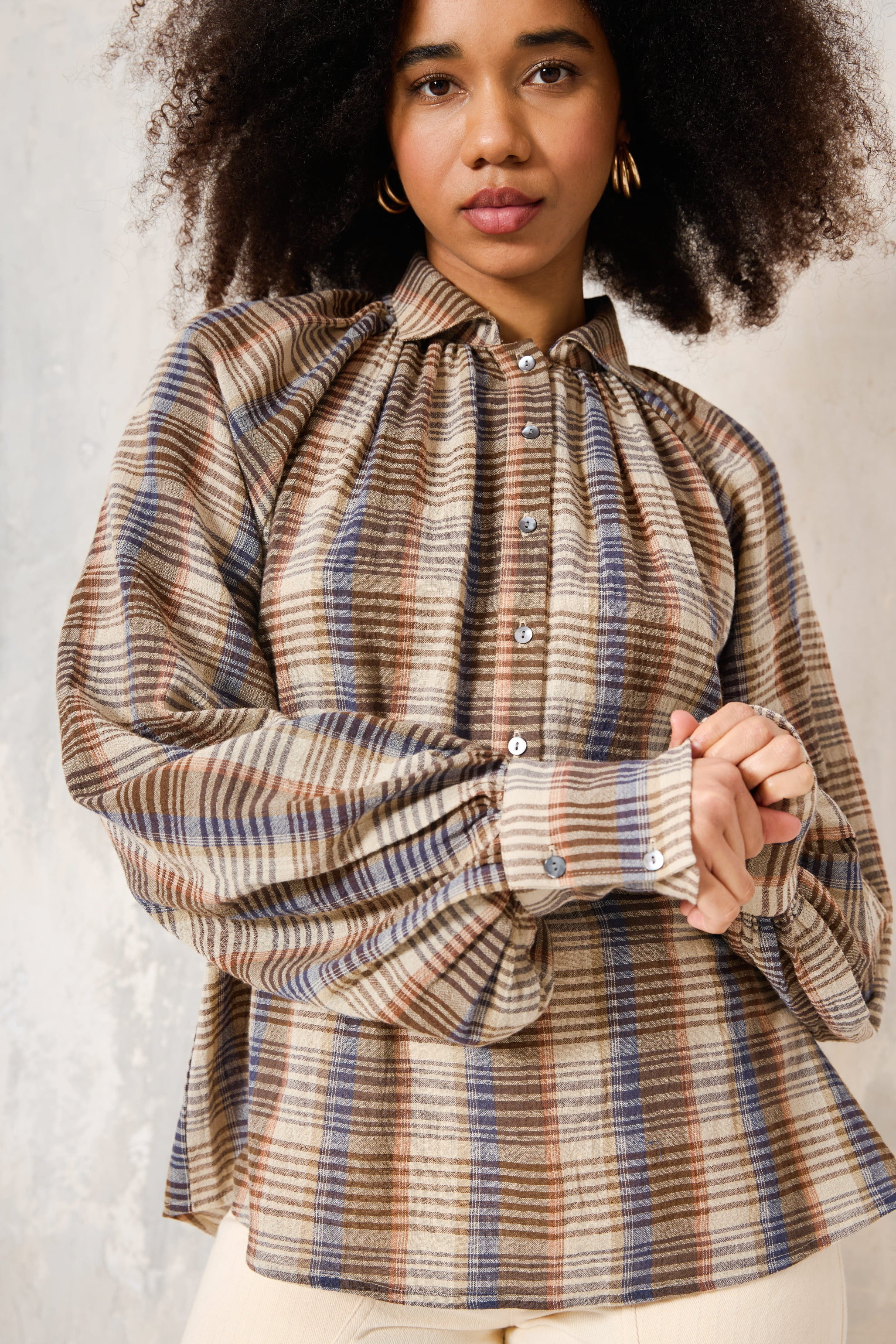 CHICOSOLEIL NAYATI blouse beige stripe coton ample