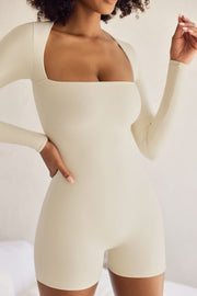 Oh Polly Rue unitard ivoire col carré manches longues