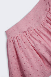 Oh Polly Thia 13200 mini jupe rose broderie noeuds