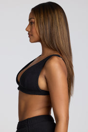 Oh Polly bralette col V polaire noire bretelles réglables