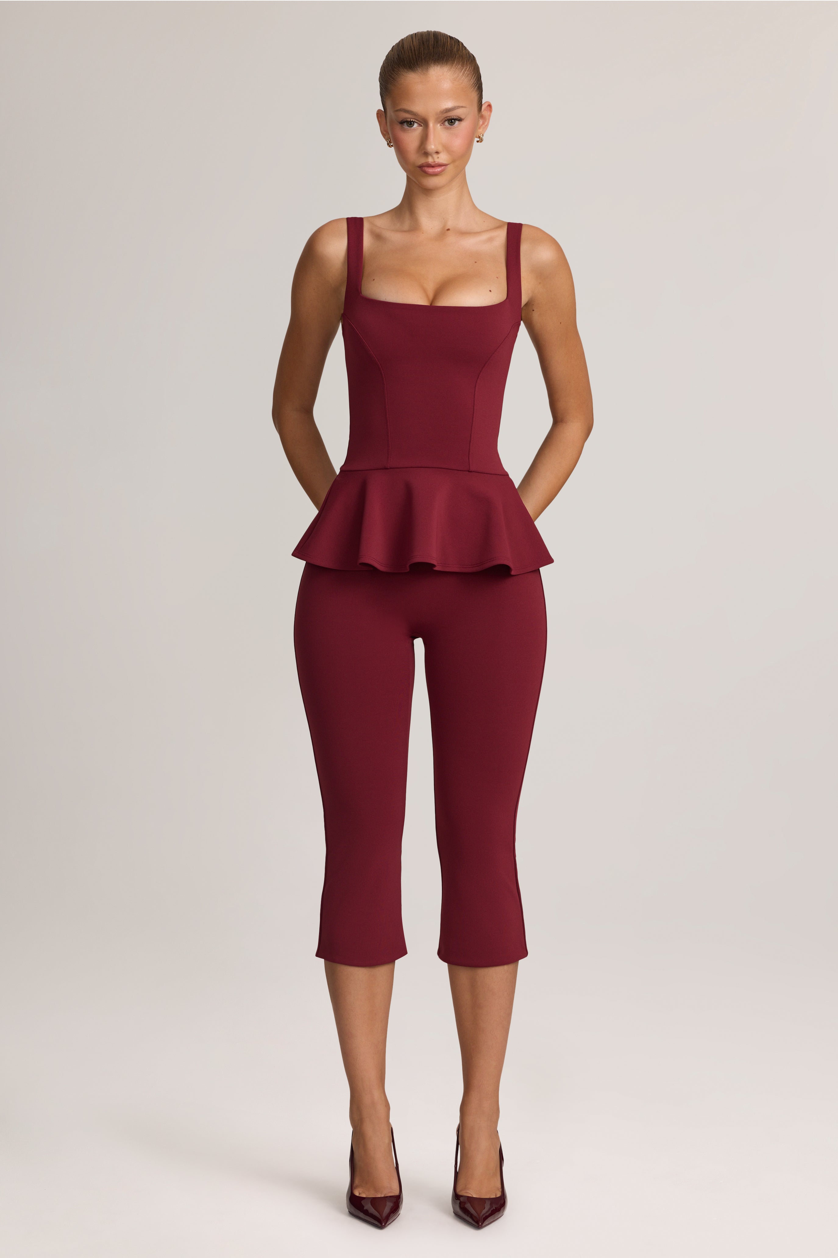 Oh Polly Gene top péplum bordeaux ponte