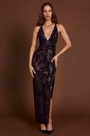 Oh Polly Luserna robe maxi violette serpent à strass