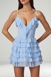 Oh Polly Lolina 13745A robe mini bleu clair dos lacé