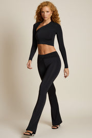 Oh Polly Mairead pantalon noir évasé drapé taille mi-haute