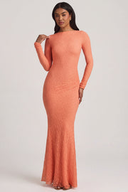Oh Polly Tarini 14103 robe longue pêche dentelle dos nu