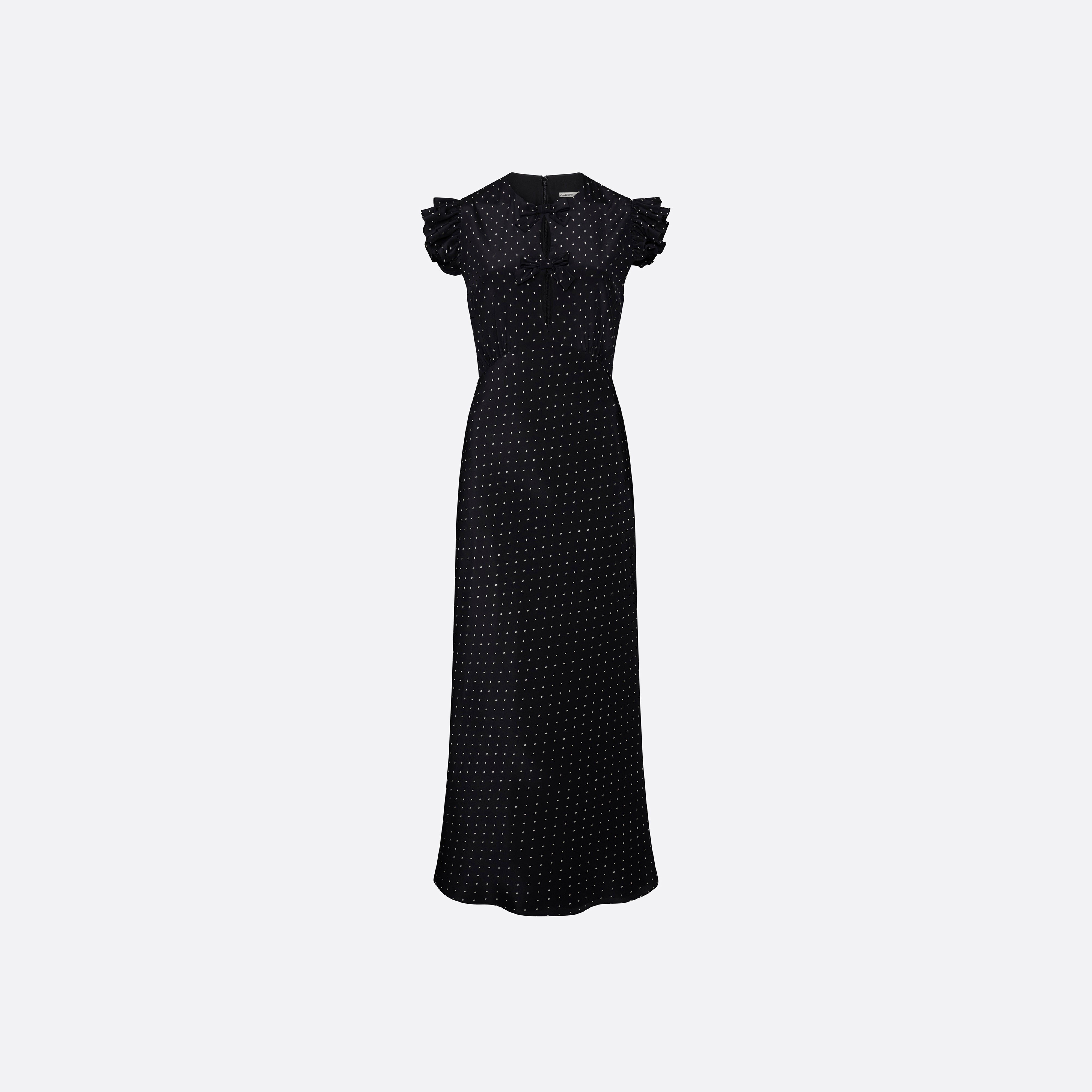 Alessandra Rich robe midi soie volants noir ivoire 36