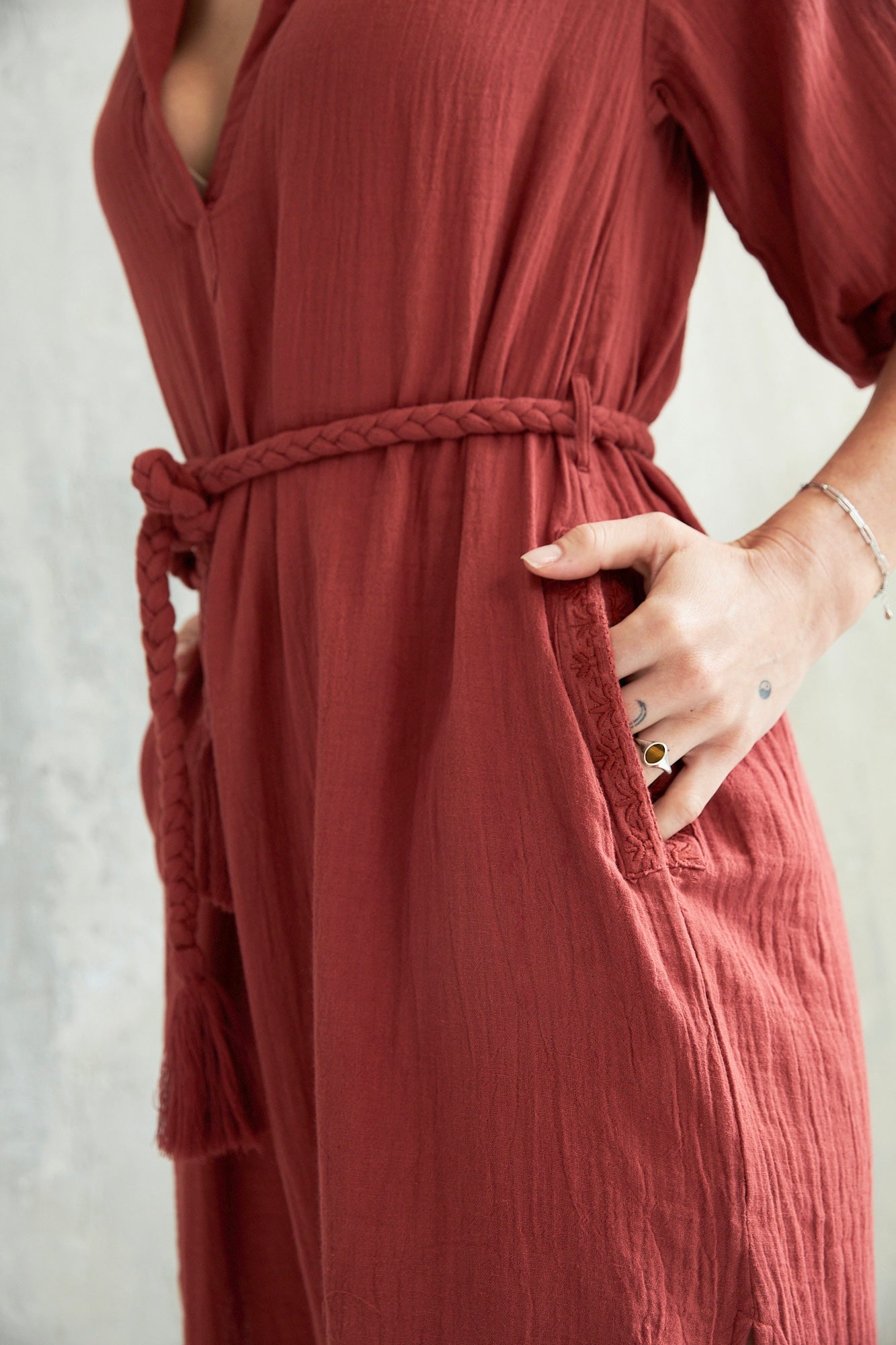 Chicosoleil Sheri robe midi brique gaze de coton