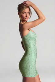 Oh Polly Embellished Aellin 9003 mini robe matcha strass