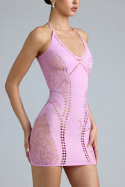 Oh Polly Embellished Tori Mini Robe Violet Pink strass