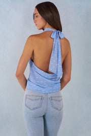 Oh Polly Tops 15993 top licou bleu pois plongeant