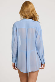 Oh Polly Tops Hiva chemise oversize bleu ciel perles