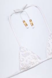 Oh Polly Cavas haut bikini triangle blanc à strass
