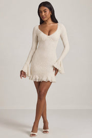 Oh Polly Nara Mini Robe Dentelle Ivoire Manches Longues