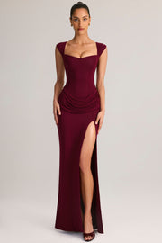 Oh Polly Elva Robe Maxi Bordeaux Col Cœur Modal Fendue