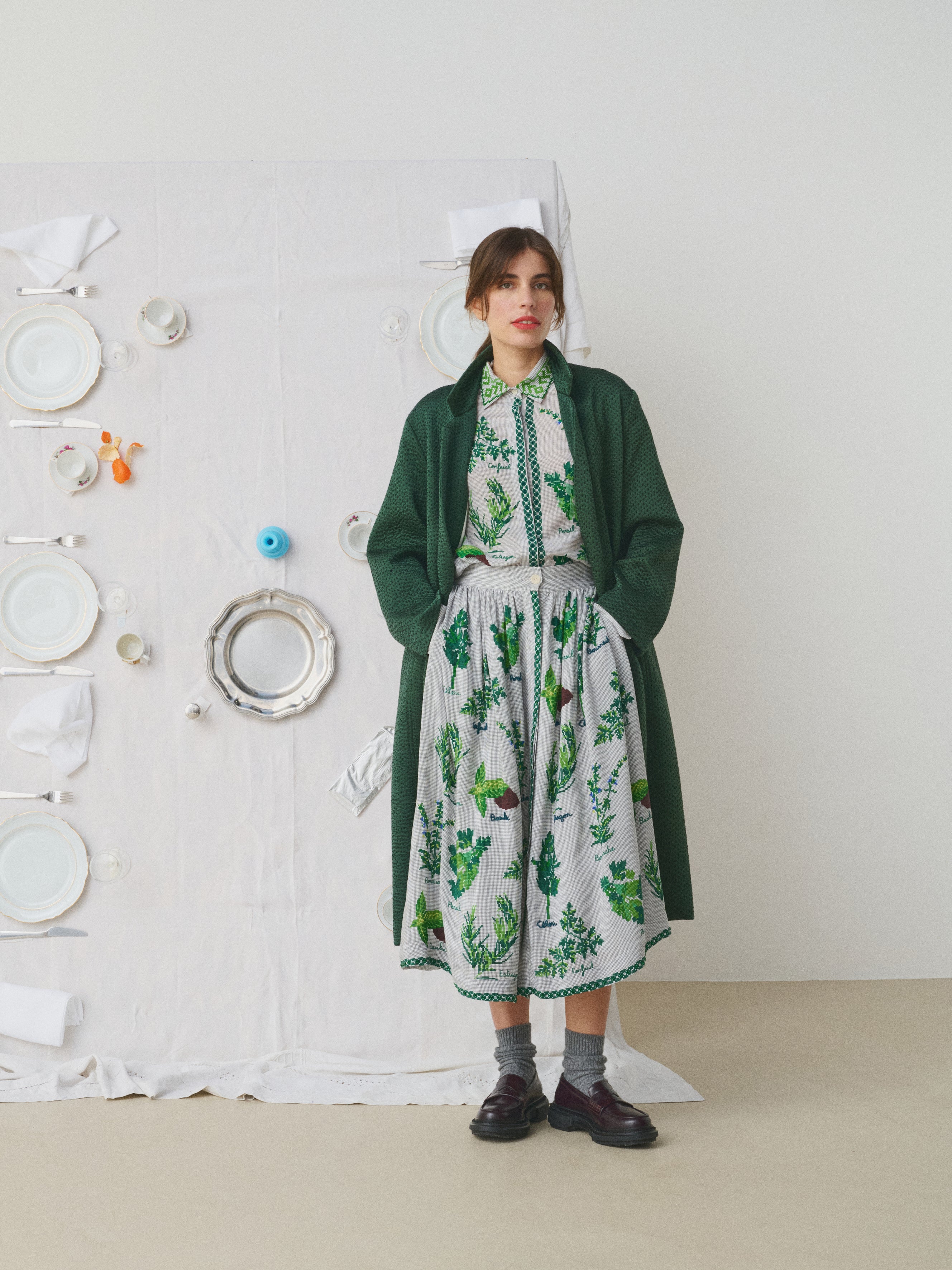 MII À Table Doniv manteau soie vert bouteille S-M