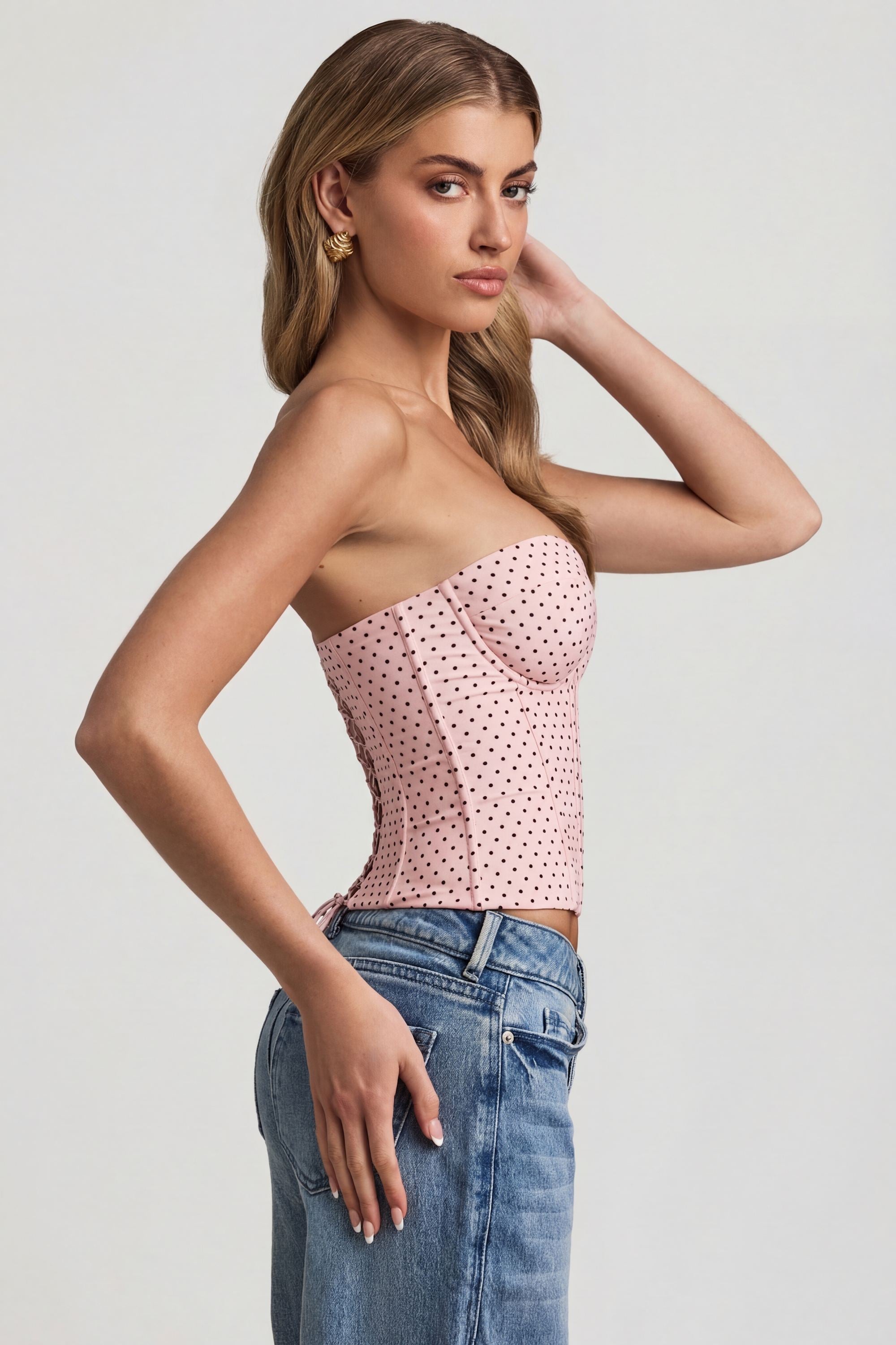 Oh Polly Natya 14155 top corset bustier rose à pois 8