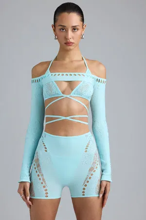 Oh Polly Pixie Boléro Shrug Court Bleu Glace Strass Taille Unique