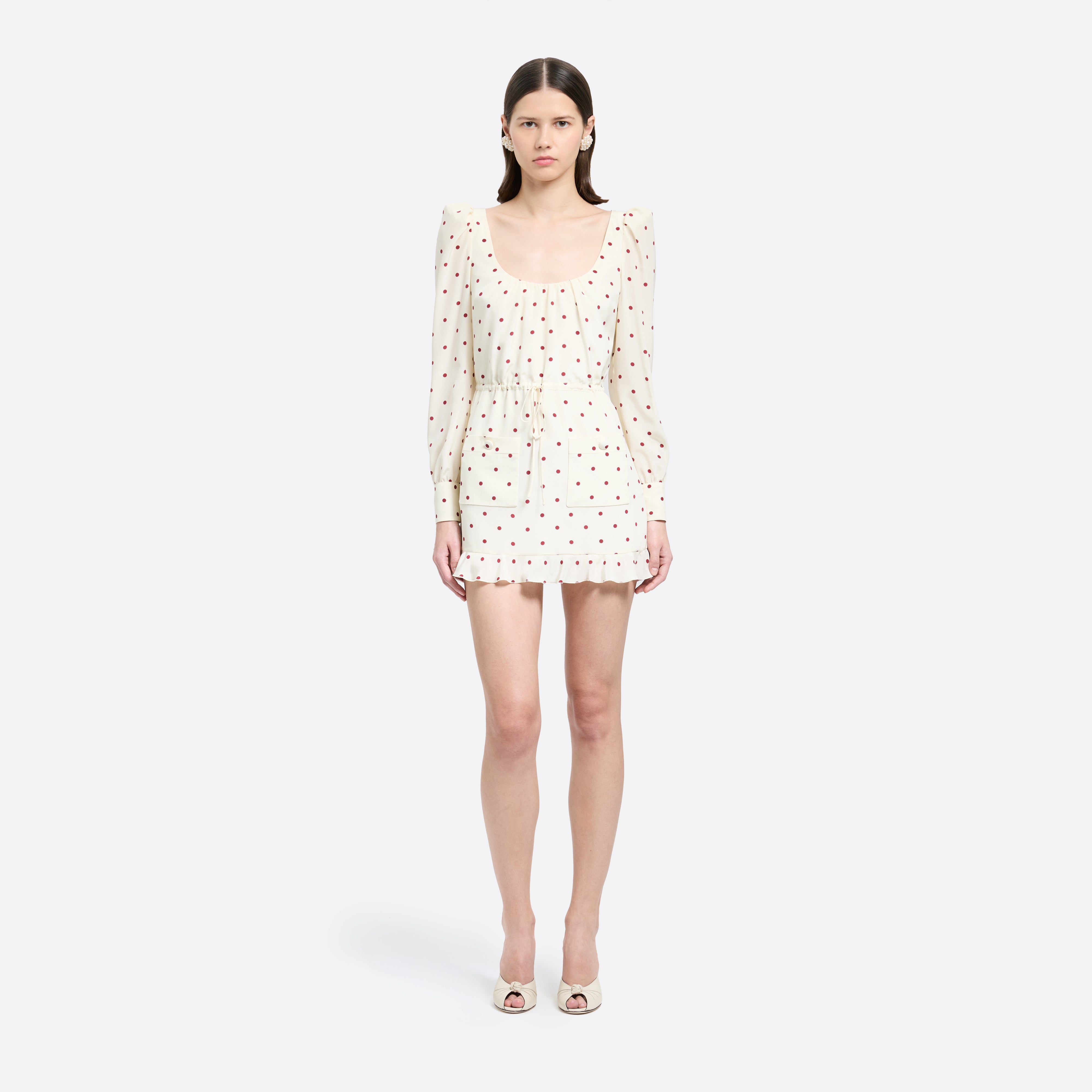 Alessandra Rich Polka-Dot Silk Mini Dress robe crème bordeaux 36-46