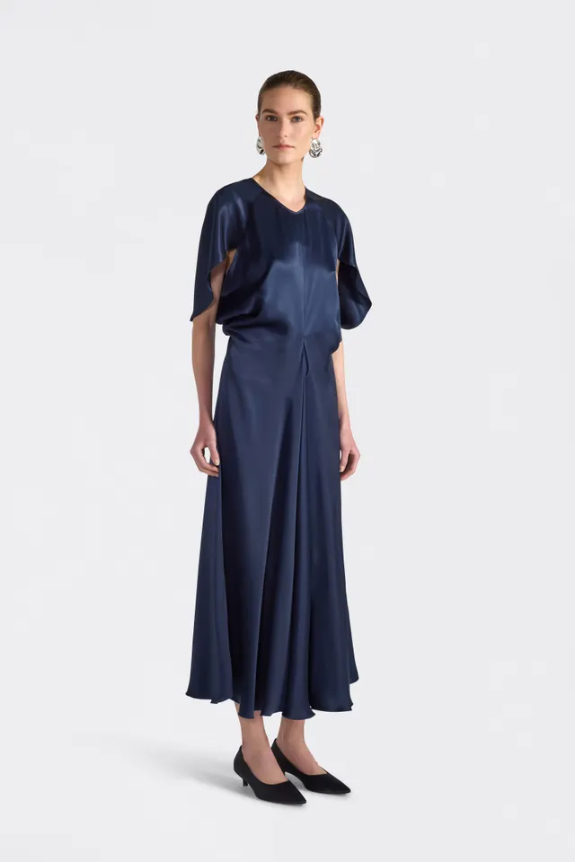 Liviana Conti Demetra robe midi Notte 42 satin fluide
