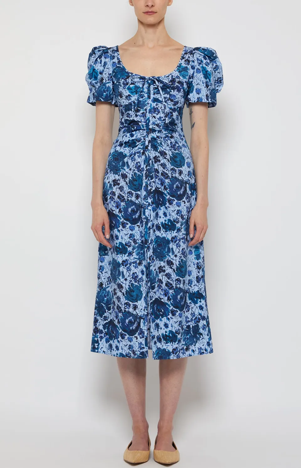 Prabal Gurung Ruched Midi Dress robe bleue coton
