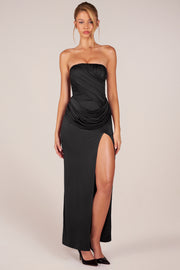 Oh Polly robe maxi bandeau noire drapée fente cuisse